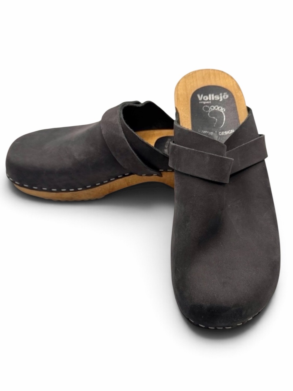Vollsjo Charcoal Nubuck Leather Wood Clogs Size 41(US 11)